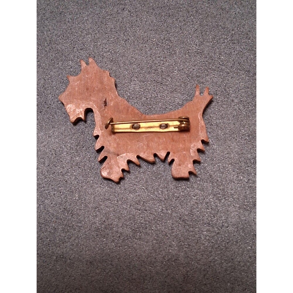 Wood Scottie Dog Brooch Pin Figural Animal Pet - Picture 2 of 2